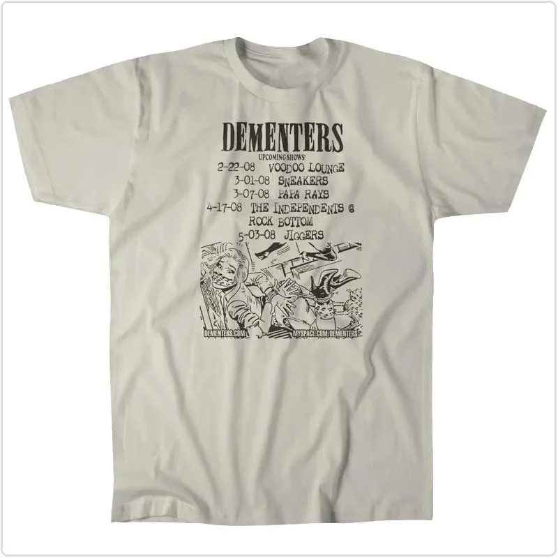 Flyer & Set List T-Shirt, front: an old Dementers flyer